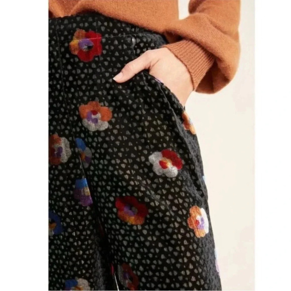 Anthropologie Eva Franco Pasquette Velvet Wide-Leg Pants Floral Print Size 4 - Picture 4 of 11